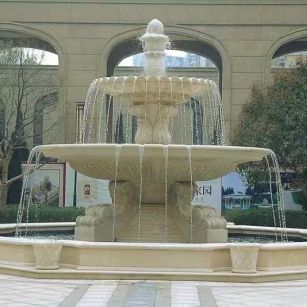 襄阳 黄金麻花岗岩异型加工——户外庭院石雕流水喷泉