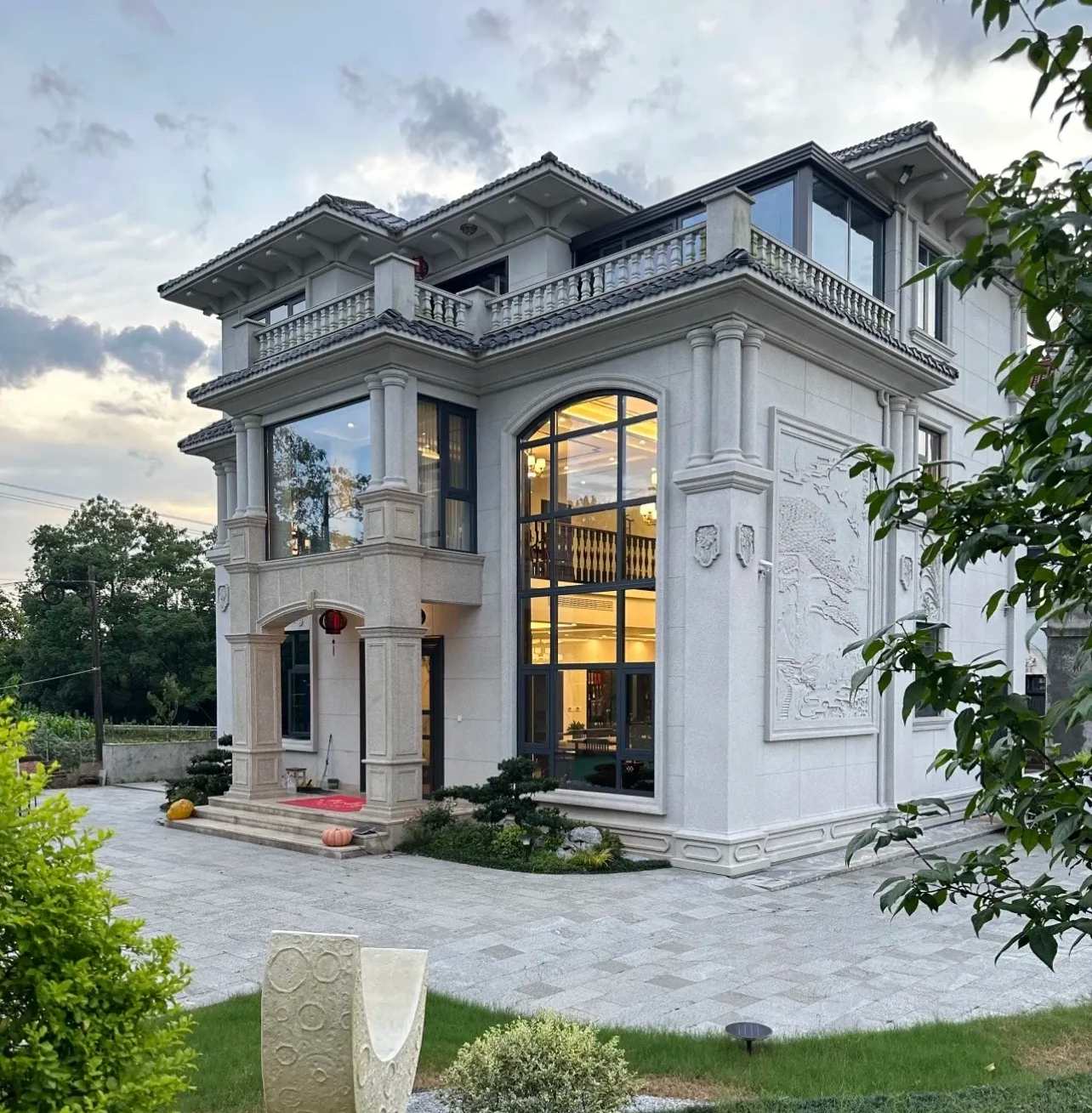 襄阳 白麻花岗岩私人别墅干挂石材豪华定制