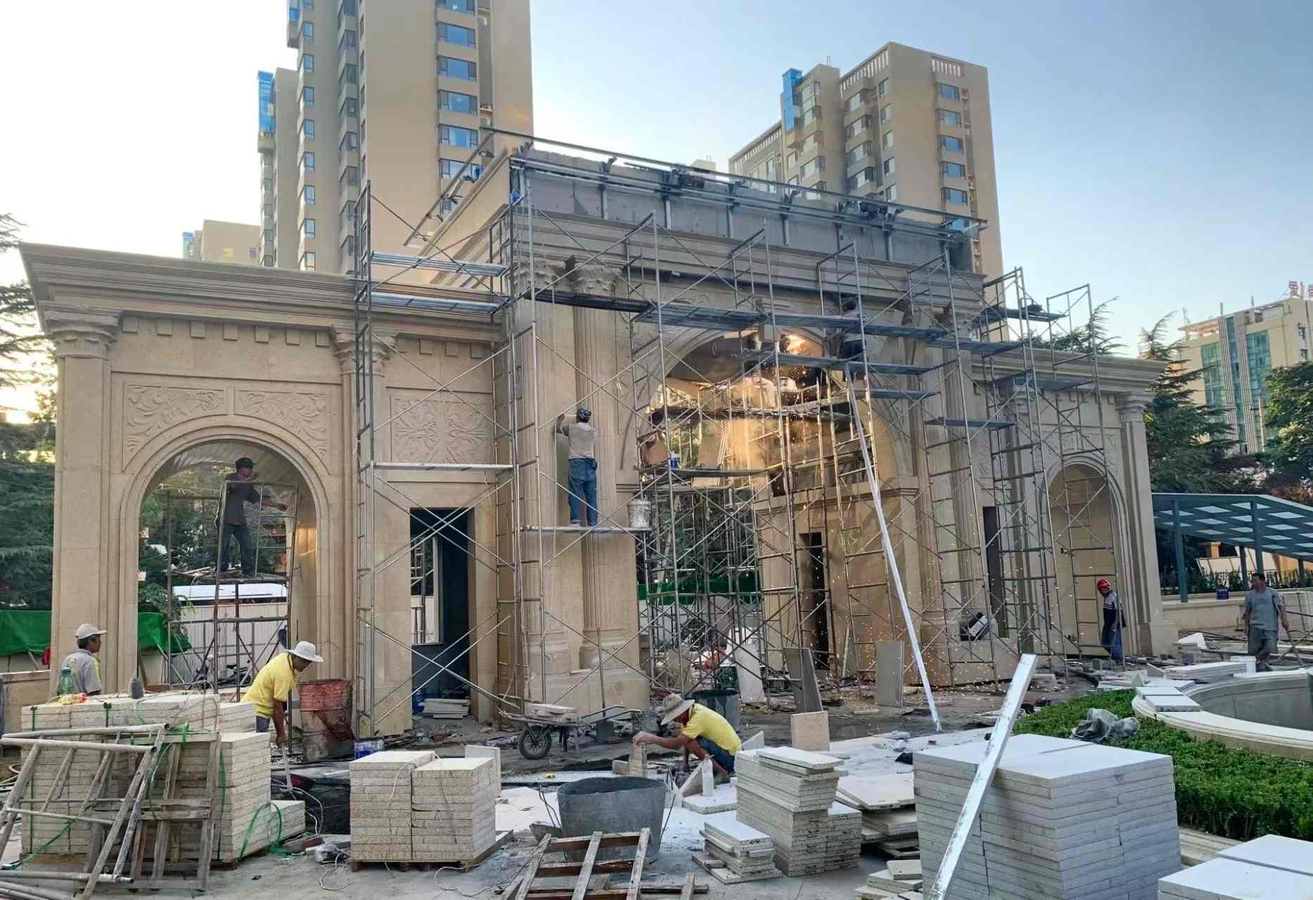 襄阳 黄金麻荔枝面花岗岩小区门楼外墙干挂