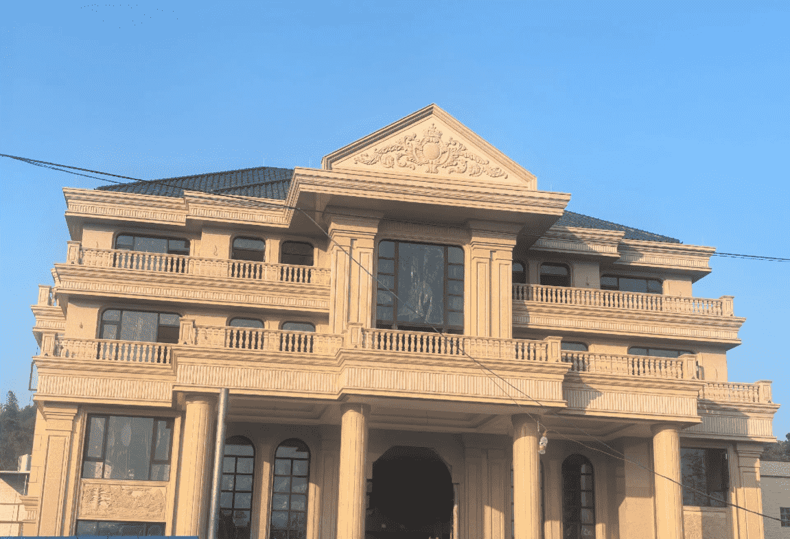 襄阳黄金麻别墅外墙干挂石材效果示例