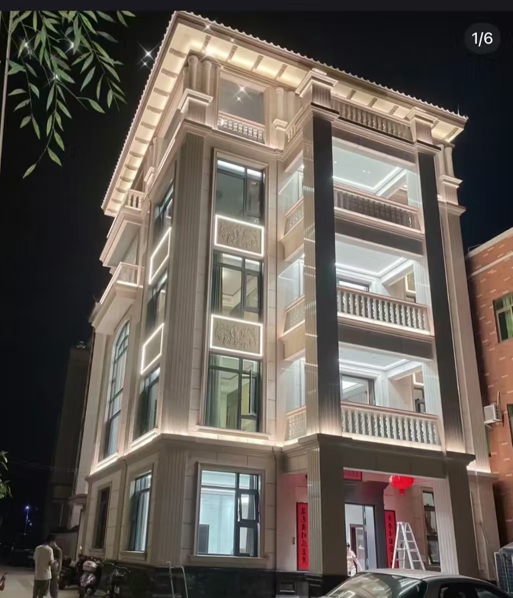 襄阳 芝麻白花岗岩别墅外墙夜间效果