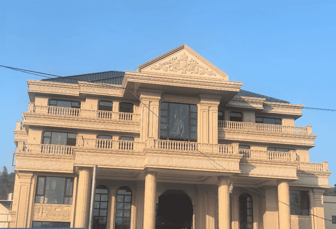 襄阳黄金麻别墅外墙干挂石材效果示例